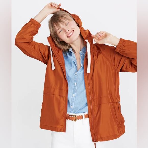 Madewell Jackets & Blazers - Madewell women sz L Orange Packable Rain Jacket Raincheck Packable Raincoat